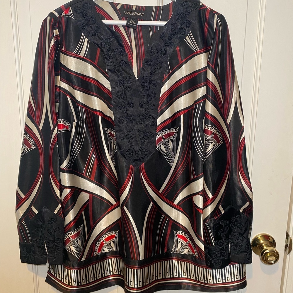 Lane Bryant Red, White & Black, Long Sleeved Blouse 14/16